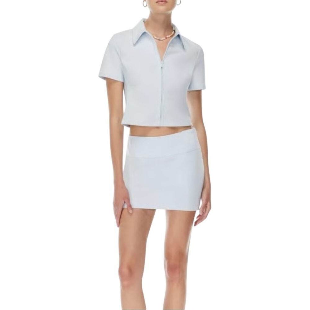 NWT Aritzia Sunday Best Alice Cropped Polo T-Shirt Fluid Blue Size 6